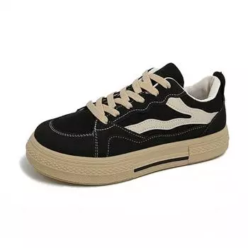 Versatile black canvas shoes spring new lace-up retro single shoes student running thick baseplate shoes women 35