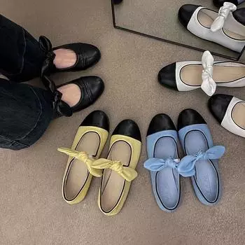 Versatile bow flat Mary Jane shoes women s spring and summer new high-end single shoes light mouth soft ballet shoes 35 чёрный