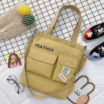 Универсальная холщовая сумка женская кроссбоди нишевая для студенток большая вместимость на плечо портативная косметичка белый