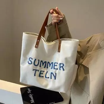 Универсальная холщовая сумка с вышитыми надписями для женщин, модная сумка через плечо большой вместимости, маятниковая и для отдыха