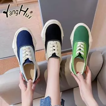 Versatile Canvas Women s Shoes 2024 New Fashion Spring Summer New Korean Fashion Simple Sports Platform Shoes Trendy Men Trendy 35 чёрный