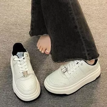 Versatile Casual Little White Shoes Women s Spring New Burst Pattern Casual Sports Thick-soled Heightening Board Shoes 35
