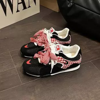 Versatile casual retro plaid shoes women s summer fashion lace-up non-slip comfortable sneakers board shoes 35