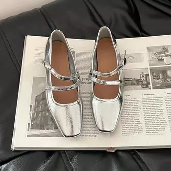 Versatile casual retro square head Mary Jane shoes women s summer fashion temperament simple buckle thick heel with skirt single shoes 35