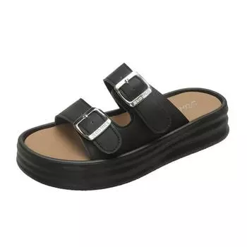 Versatile casual summer new buckle one-word slippers women lazy beach cool slippers 35