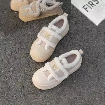 Versatile fluffy shoes heightened thick-soled warm women s casual shoes cowhide velvet Velcro women s cotton shoes 35