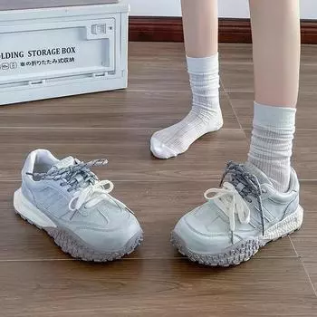 Versatile German training shoes, new platform women s shoes, spring and summer thin gray lace-up board shoes, sports and leisure dad shoes 35 серебряный