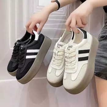Versatile German training shoes women s shoes 2024 new spring and autumn platform white shoes retro Forrest Gump shoes casual sports board shoes 35 бежевый