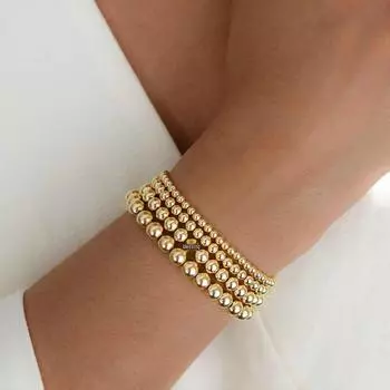 Versatile Gold-Plated Hematite Geometric Elastic Bracelet with Color Retention, Beach Style. 3MM Gold