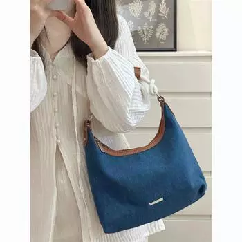 Универсальная сумка-тоут из джинсовой ткани в стиле Гонконга, женская, новинка 2024 года, сумка-мессенджер на одно плечо, высокого класса