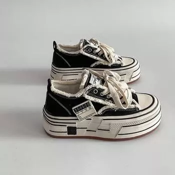 Versatile lace-up canvas shoes platform heightening spring and summer new retro sports comfortable casual board shoes women s shoes 35