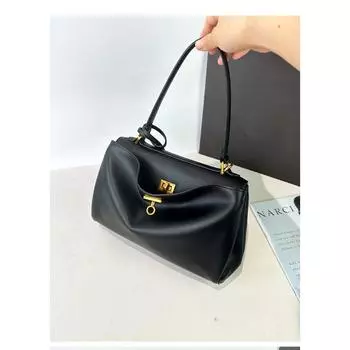 Versatile Leather Bag, Commuter Tote Bag, Large-capacity Black Underarm Bag for Women, High-end Handbag