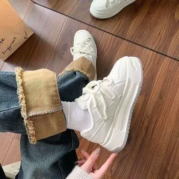 Versatile little white shoes women s 2024 new spring and autumn shoes niche design sense thick-soled student round head casual shoes board shoes 35 белый