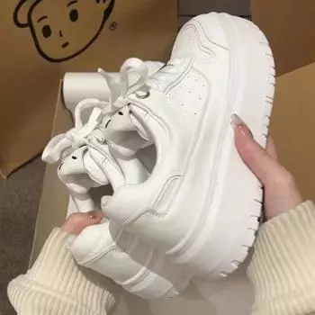Versatile little white shoes women s 2025 spring new thick-soled heightening board shoes sports and leisure shoes single shoes children 35 белый