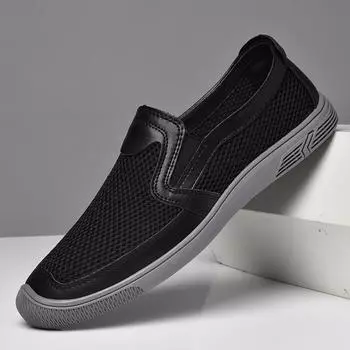 Versatile Mens Leather Loafers Non Slip Walking Flats Breathable Outdoor Male Slip on Casual Shoes Work Office Driving Sneakers 37 чёрный