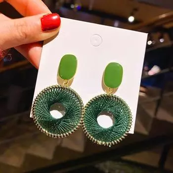 Versatile New Drop Oil Rectangular Thick Thread Braided Round Earrings Exaggerated Earrings Earrings