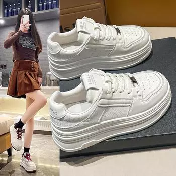 Versatile new sports and leisure, foreign style and light Korean version of little white shoes for women s thick soles 2025 comfortable board shoes f 35 белый