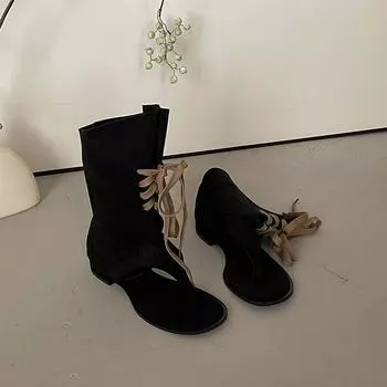 Versatile niche design sense fashion toe cool boots women s summer new lace-up thick heel thin sandals 35