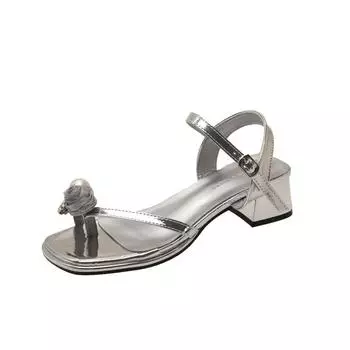 Versatile niche French silver pearl sandals 2025 new summer fairy style with skirt thick heel beach sandals 35
