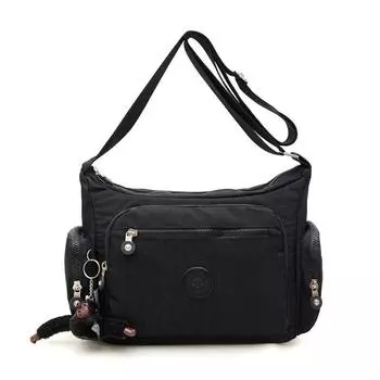 Versatile Nylon Shoulder Bag Crossbody Bag With Plush Monkey Pendant Simple Casual Large Capacity Messenger Bags чёрный