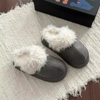Versatile outer wear splicing plush integrated slippers fashionable thick-bottomed cotton slippers women s autumn and winter new models 36-37