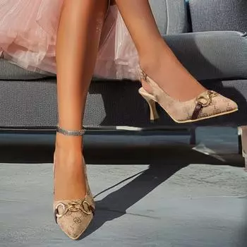 Versatile pattern high heels autumn 2024 high-end elegant metal buckle casual women s high heels 35 хаки