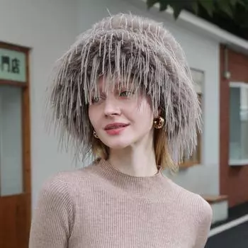 Versatile plain face small bucket basin hat solid color fluffy fisherman hat children autumn and winter new velvet warm M56-58cm серый