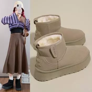 Versatile Platform Snow Boots Women S Shoes Fleece Warm Thickened Short Boots Trend Non-Slip Cotton Shoes 36 мятный зеленый