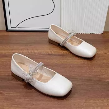 Versatile silver Mary Jane shoes women s summer new rhinestone light mouth single shoes flat-soled small leather shoes 35