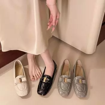 Versatile small leather shoes women s spring 2025 new retro small leather shoes thick heel small fragrant wind lazy one-pedal single shoes 35 чёрный