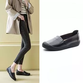 Versatile Soft-soled Loafers Casual Shoes Women s Retro One-step Bean Shoes 35