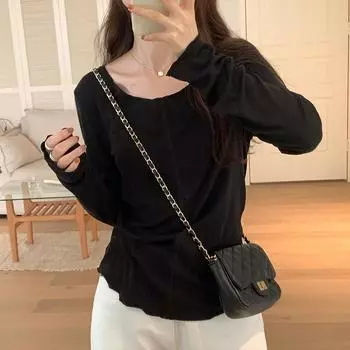 Универсальная однотонная футболка с низким воротником и длинным рукавом для женщин, осенний новый дизайн, нишевая базовая рубашка, топ для горячей девушки S