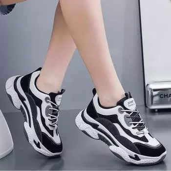 Versatile Sports and Leisure Running Shoes for Women, Platform Sneakers, New, 2024 35 чёрный
