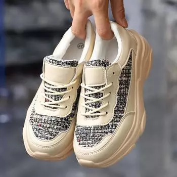 Versatile Thick Sole Small Fragrant Style Women s Sports Shoes Round Toe Color Block Women s Trendy Shoes Casual Dad Shoes 36 белый