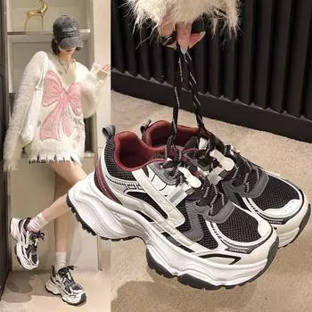 Универсальные женские спортивные туфли с толстой подошвой повышенной прочности, нескользящие, дышащие и износостойкие. 35 чёрный