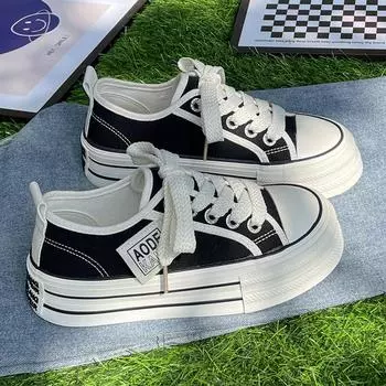 Versatile thick-soled heightening new men s and women s breathable casual 2025 board shoes niche canvas shoes couple s white shoes autumn 34