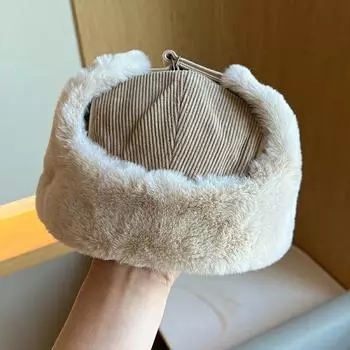 Versatile thickened corduroy lamb wool Lei Feng hat for men and women, winter cycling, ear protection, windproof landlord hat for women M56-58cm чёрный