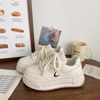 Versatile Women s Shoes Trendy Autumn New Thick Sole Heightening Comfortable Sports and Leisure Small Whiteboard 35 бежевый