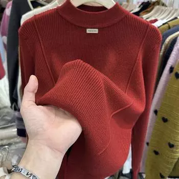 Versatile Women s Sweater Autumn and Winter Half-high Collar Knitted Top Large Size Base Shirt Trendy S