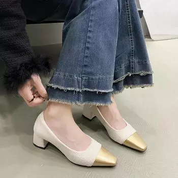 Versatileblack High Heel Tweed Style Shoes - Women s Spring Summer Fashionable Metal Toe Shoes Rubber Upper 34 бежевый