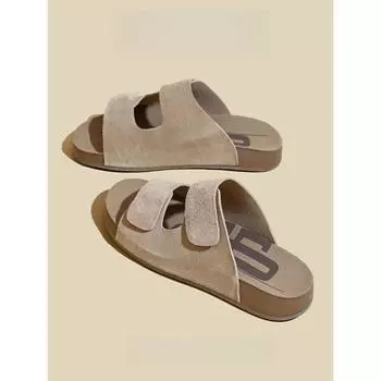 Version~ Leather half slippers women s summer new outer wear flat-soled sandals muffin platform shoes 35