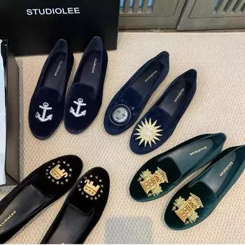 Версия Grape Mother из овчины, та же французская изысканная вышивка, однопедальные бархатные мокасины, женские ленивые кожаные туфли на плоской подошве 35