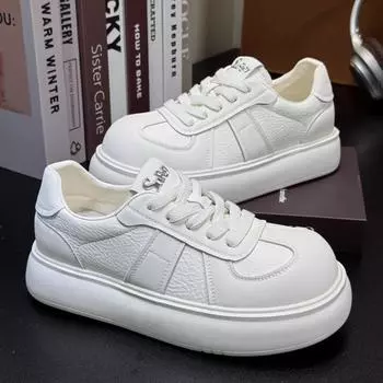 Версия из коровьей кожи ~ Белые туфли на платформе Kapibara, женские, 2025 г., новые кожаные уродливые милые повседневные туфли с большой головой 35