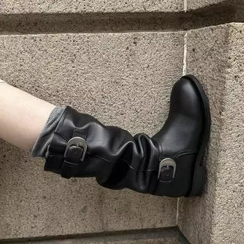 Версия из коровьей кожи ~ британский стиль ремень пряжка кожаные высокие сапоги платформы женские широкие сапоги на толстом каблуке рыцарские сапоги длинные сапоги 35
