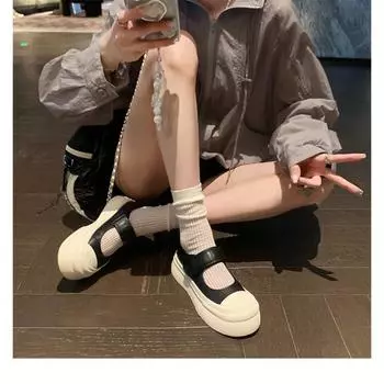 Версия из коровьей кожи~ Кожа Рут, туфли-одинарки с большой головой, женские универсальные туфли на платформе-маффине на липучке Мэри Джейн, белые туфли 34