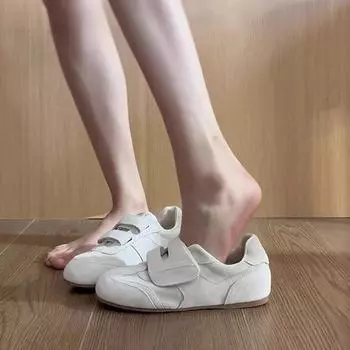 Версия из коровьей кожи~ ретро немецкие кроссовки женские новые одинарные туфли с круглым носком и плоской подошвой повседневная спортивная обувь на липучке для детей 35