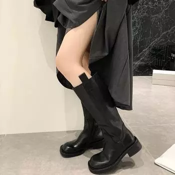 Версия из коровьей кожи~ Сапоги на толстом каблуке и платформе из натуральной кожи, но с высокими до колена сапогами-челси, высокими сапогами, рыцарскими сапогами для женщин 35 коричневый