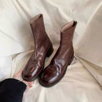 Версия из коровьей кожи~ Те же самые вымытые плиссированные сапоги Martin из конской кожи с толстым каблуком и короткими сапогами в стиле локомотива, тонкие женские сапоги 35