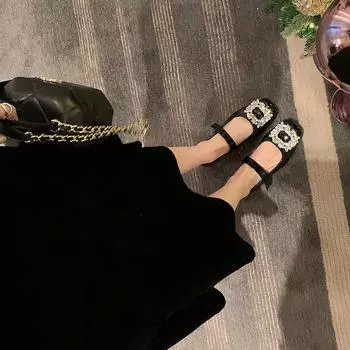 Версия из коровьей лакированной кожи~ Туфли Мэри Джейн с квадратной пряжкой и узором «виноградная мать» на среднем каблуке с толстой подошвой и плоским квадратным носком 34