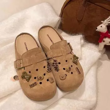 Версия из мягкой кожи~ Мультяшные Натуральная мягкая кожа Милые Туфли-балетки с закрытым носком для девочки Новые Нишевые Ленивые Шлепанцы Женский Тренд 35